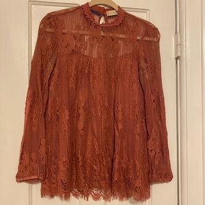 Dusty rose sheer lace long sleeve top from Altar’d State size small